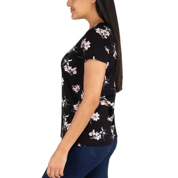 NEW Nicole Miller Printed Slub Knit Tee | Black floral - Picture 5 of 8